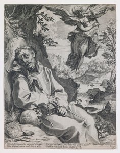 Svatý František utěšovaný hudebním andělem od Agostino Carracci