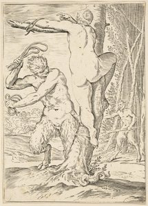 Satyr bičující nymfu, kolem 1590-95 od Agostino Carracci
