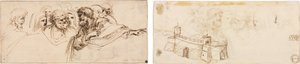 Studium hlav (recto); Crenelated Fortress (verso) od Agostino Carracci