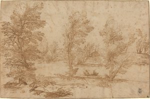 Woodland River s lodí od Agostino Carracci