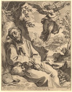 Svatý František Utěšený hudebním andělem od Agostino Carracci after Francesco Vanni