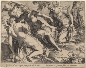 Merkur a Tři Grácie od Agostino Carracci after Jacopo Tintoretto