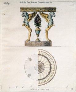 Konferenční stolek navržený Agostinem Fantastici (1782-1845) pro Francesco Piccolomini Bandini, kresba, Itálie od Agostino Fantastici