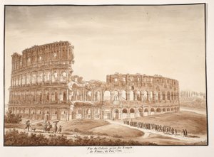 Pohled na Koloseum z Venušinho chrámu, 1833 (lept s hnědou lazurou) od Agostino Tofanelli