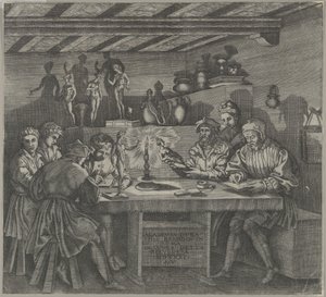 Baccio Bandinelli ve svém ateliéru drží sošku Venuše, studenti skicující z m..., 1531. od Agostino Veneziano