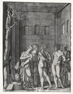 Orestes a Pylades byli přivedeni do Ifigenie pro oběť od Agostino Veneziano
