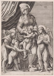 Panna, Jezulátko, Svatý Jan a dva andělé z roku 1516. od Agostino Veneziano