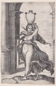 Žena nesoucí vázu na hlavě, datováno 1528., datováno 1528. od Agostino Veneziano