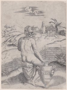 Žena sedící poblíž vázy, ca. 1514-36. od Agostino Veneziano