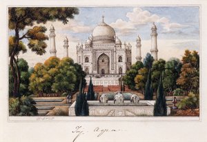 Taj Mahal ze zahrady, cca 1840 (pero a šedý inkoust, w/c, zvýrazněný doteky bílé,)