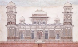 Hrobka Itmad-ud-daula, kolem roku 1815 (cihla, pero a černý inkoust, w/c, zvýrazněno dotyky o)