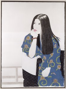 Modré kimono, 1995 (inkoust, wc, kvaš a dřevěné uhlí na papíře)