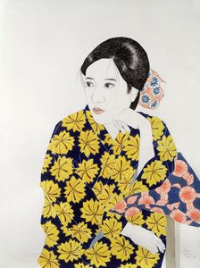 Žluté kimono, 1996 (inkoust, wc, kvaš a dřevěné uhlí na papíře)