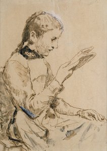 Čtecí dívka (pero a inkoust na papíře) od Albert Anker