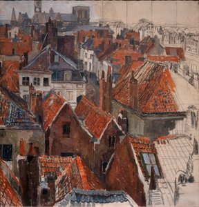 Střechy Gentu (nedokončená verze), cca 1920-22 (olej na plátně)
