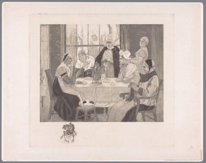 Společnost žen v kroji u stolu skandál od Albert Bertrand (attributed to)