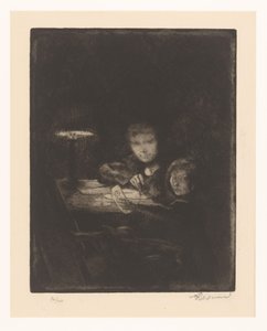 Děti kreslí za soumraku od Albert Besnard (signed by artist)