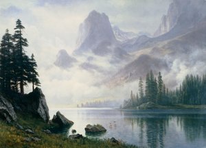 Hora z mlhy od Albert Bierstadt