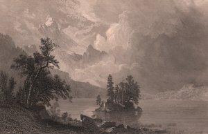 Pohled na jezero Esther, Sierra Nevada, Kalifornie, Spojené státy americké, ocelorytina od Roberta Hinshelwooda (1812-po 1875) podle malby Alberta Bierstadta (1830-1902), cca 19x14 cm od Albert Bierstadt