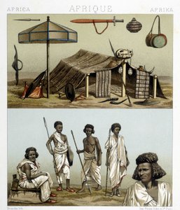 Tábor a tradiční oblečení z Núbie. Ilustrace v „“Le Kostým historique““ od Racinet od Albert Charles August Racinet