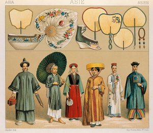 Oděvy čínských žen a oblasti Tartarie, ilustrace z kompletní historie kostýmů od Auguste Racinet od Albert Charles August Racinet