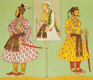Vysocí hodnostáři Moghulské říše, litografie Chataignon z historických kostýmů, svazek I, Auguste Racinet (1825-1893), Paříž od Albert Charles August Racinet