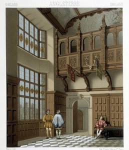 Interiér honosného domu v Anglii v 18. století. Ilustrace v „“Le Kostým historique““ od Racinet od Albert Charles August Racinet