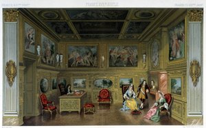 Muži a ženy v bohatém domě z 18. století. Ilustrace v „“Le Kostým historique““ od Racinet od Albert Charles August Racinet