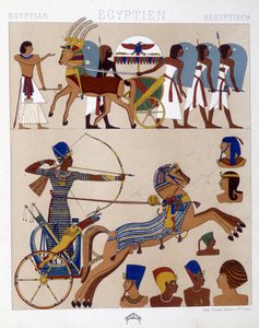 Reprodukce fresek starověkého Egypta včetně Ramsese II na jeho tanku - v „Historickém kostýmu““ od Racinet od Albert Charles August Racinet