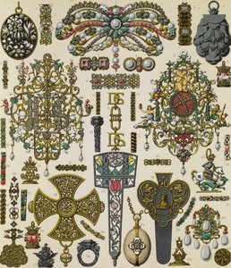 Šperky ze 17. století, Schmidtova litografie publikovaná v Le Kostým historique, svazek V. od Albert Charles August Racinet