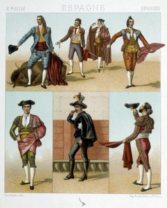Kostým toreadora ve Španělsku - v ""Starém a historickém kostýmu"" od Racinet od Albert Charles August Racinet