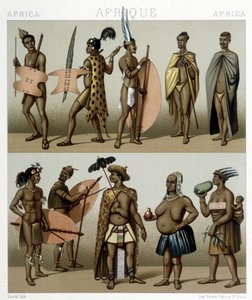Tradiční kostým Cafrerie (Polední část Afriky). Ilustrace v „“Le Kostým historique““ od Racinet od Albert Charles August Racinet