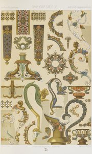 XVI. a XVII. století, deska 62 z „Polychromatický ornament: Sto desek ve zlatě, stříbře a barvách“ od Albert Charles August Racinet