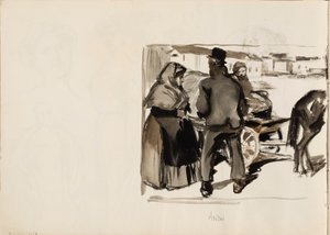 Vozy tažené koňmi, tři osoby od Albert Edelfelt