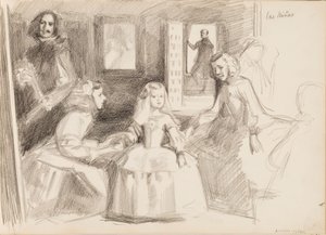 Las Meninas, skica podle Diega Velázqueze od Albert Edelfelt