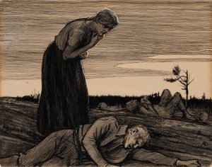 Na bojišti z básně „Dívka z vesnice“ od Albert Edelfelt