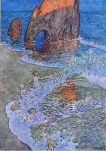 Postavili ho doprostřed a tančili kolem něj, z hospody The Water Babies. Humphrey Milford Oxford University Press, kolem roku 1930 (barevné lito) od Albert Edward Jackson