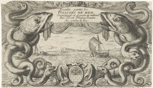 Krajina s okrajem mořských tvorů a rybářské sítě Ryby a další mořští tvorové - slaná voda druhá série (název série) Poissons de mer (název série na objektu) od Albert Flamen