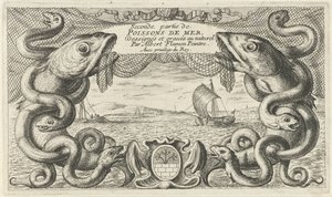 Krajina s okrajem mořských tvorů a rybářské sítě Ryby a další mořští tvorové - slaná voda druhá série (název série) Poissons de mer (název série na objektu) od Albert Flamen