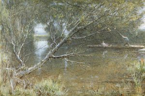 A Thames Backwater, c.1860-c.1932 (akvarel, tělová barva, pero a inkoust na papíře) od Albert Goodwin