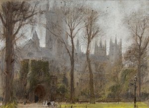 Canterbury, kolem 1860-1932 (pastel a tužka na tónovaném papíře) od Albert Goodwin