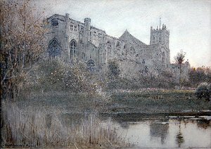 Christchurch, Hampshire (akvarel s perem a inkoustem na papíře) od Albert Goodwin
