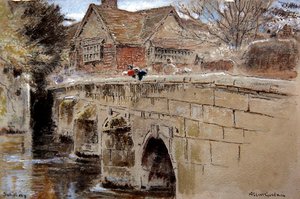 Crane Bridge, Salisbury (pero a inkoust s akvarelem a tělovou barvou na tónovaném papíře) od Albert Goodwin
