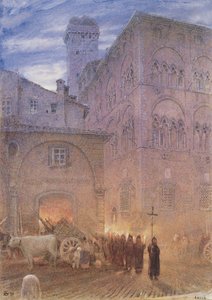 Lucca; Toskánsko; náboženské procesí; vozík; kráva; od Albert Goodwin
