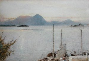 Východ slunce z Baveno, jezero Maggiore od Albert Goodwin