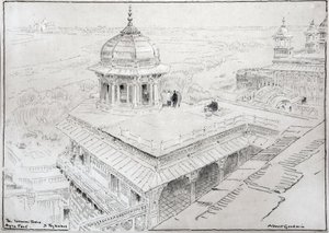 Jasmínová věž, pevnost Agra a Tádž Mahal (kresba) od Albert Goodwin