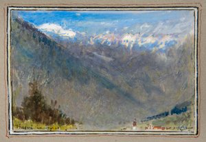 Trafoi v Tyrolsku (akvarel s tělovou barvou ohraničený dekorativním rámečkem) od Albert Goodwin