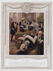 Belle Epoque Paris, módní dáma s čajem (barevné lito) od Albert Guillaume
