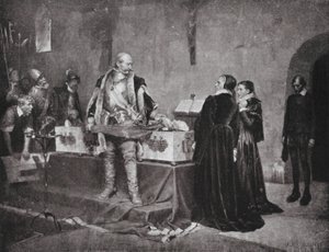 Vévoda Karel uráží mrtvolu svého nepřítele Fleminga (litografie) od Albert Gustaf Aristides (after) Edelfelt