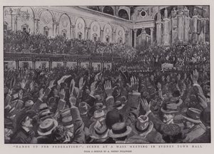 Ruce vzhůru pro federaci!, Scéna na masovém setkání v radnici Sydney od Albert Henry Fullwood